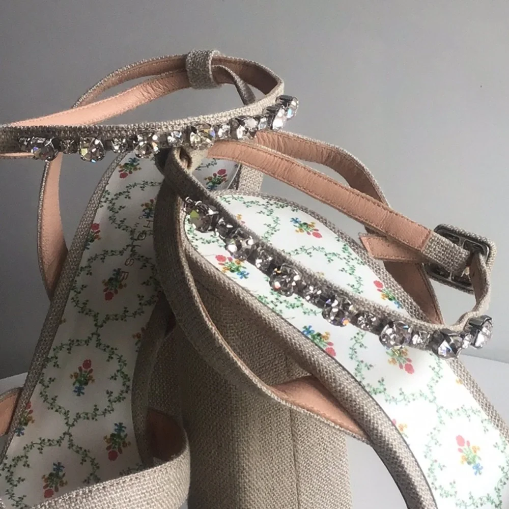 Hill House Home party jeweled Beige Platform heels Sandals